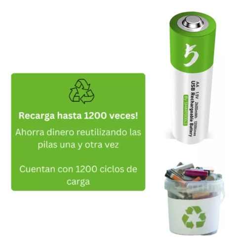 Pilas Recargables Deleex Aa 1.5v Usb Aa Cilíndrica