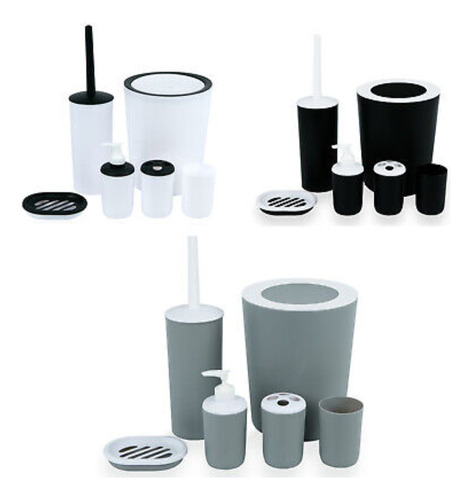 Set Juego 6 Acc Baño Moderno Bicolor Papel Jabón Cepillo Y +