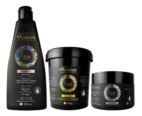 Kit Arvensis Cachos Shampoo+mascara 2x1+geleia De Alta Fix