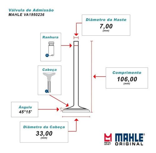 Válvula Admissão Mahle Mitsubishi L200 Triton 3.2 16v 08-16