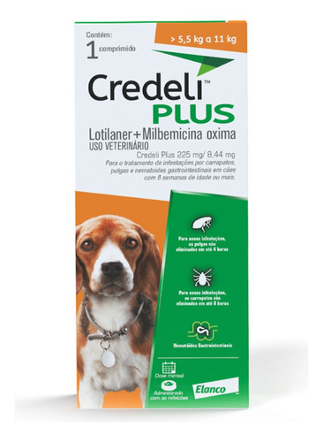 Comprimido Via Oral Antiparasitário Para Pulga Elanco Bayer Anti Pulga Credeli Carrapato Infestação Credeli Plus Comprimido Mastigavel Para Cachorros De 5.5kg A 11kg