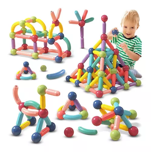 Juego de 80 piezas de bolas y varillas magnéticas, bloques de construcción  con imanes educativos, bloques de construcción para niños, rompecabezas