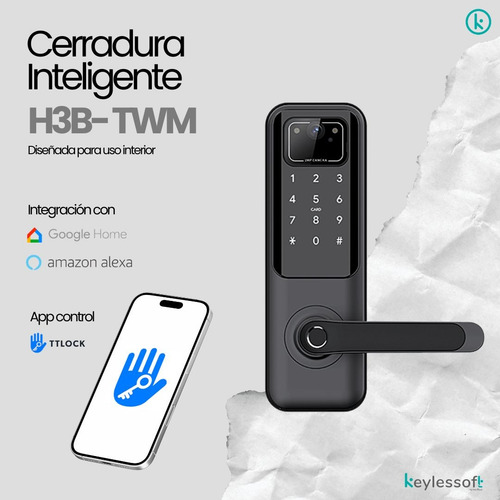 Cerradura Digital Inteligente Codigo Huella Cámara Interfono Negro
