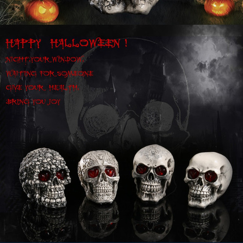 N Caveira De Resina Com Olhos De Led, Decoração De Halloween