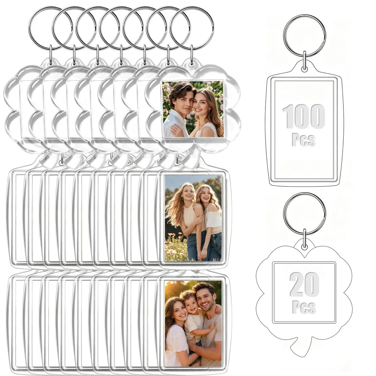 120 PCS Llaveros con Fotos DIY de AcrĂlico Transparente,Llaveros de Foto,Foto en blanco Llavero,Llavero de Foto Transparente,Marco de Fotos AcrĂlicos,para Graduaciones,Aniversarios,Regalos de Pareja