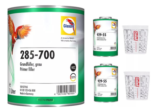 Kit Glasurit 285-700 Primer Gris 4lt Con Cat + 2 Vaso Med