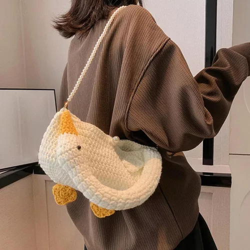 Bandolera Tejida De Lana Con Cadena De Perlas Para Mujer