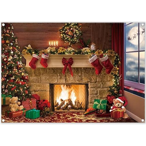 Swepuck 7x5ft Fabric Christmas Fireplace Photography Rvgqh