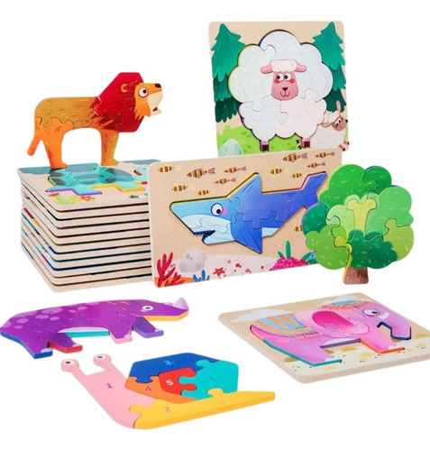Rompecabezas 3d Pack De 6 Puzzle De Madera Para Niños