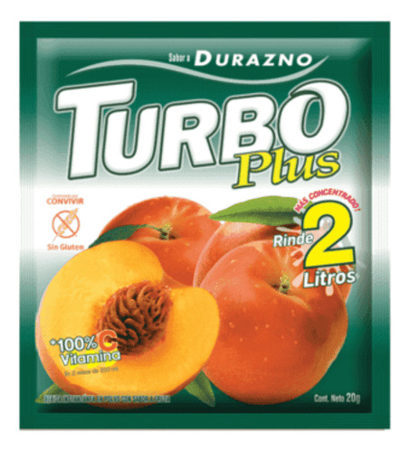 Turbo Plus Jugo De Durazno Sin Gluten Caja 10 Sobres