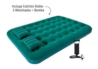 Colchón Inflable Doble + Almohadas + Bomba De Inflar