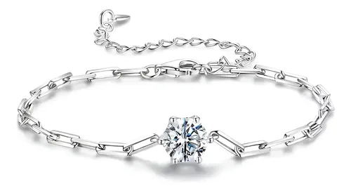 Pulseira Delicada Prata 925 Com Pedra Moissanite Cor Ouro/branco