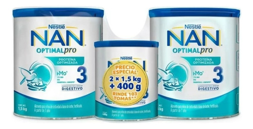 Nan 3 Optimalpro Formula 2 Pzas De 1.5kg + 1 De 400g Gratis 