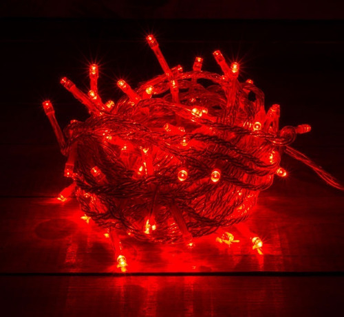 Luz De Navidad Lineal Rojo Cable Transparente 100 Led