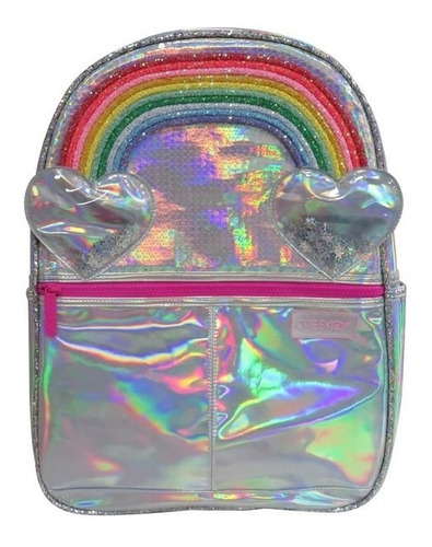 Mochila Espalda Sidney Arcoiris 18 Pulgadas Cresko Color Plateado Diseño de la tela HOLOGRÁFICO