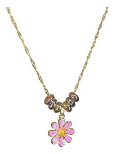 Collar De Flor Rosa Acero Inoxidable Color 3 Oros Dama