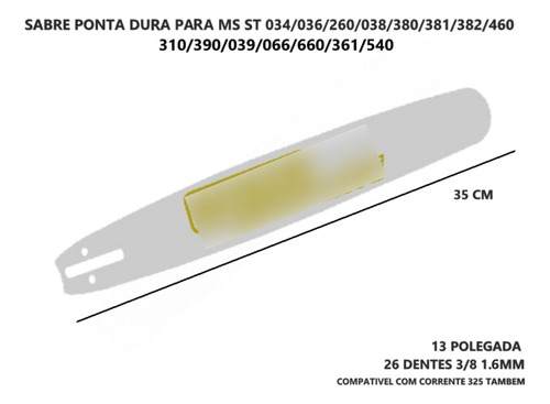 Sabre Motosserra St 26 Dentes 13 Pol 3/8 1,6 036 360 361 380