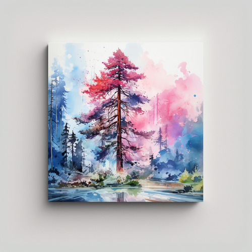 50x50cm Cuadro Decorativo Árbol Secuoya Rosa Azul Tela Subl