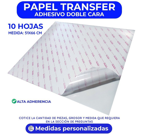 Imagen 1 de 3 de 10 Hojas Papel Adhesivo Transfer Dos O Doble Caras 51x66 Cm
