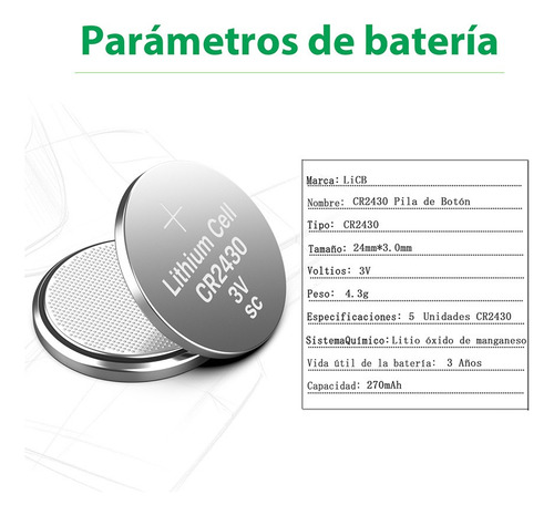 Licb 5 Pilas Baterías Cr2430 Tamaño Botón 3 Voltios