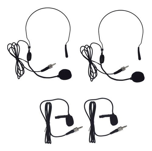Set 2 Microfonos Diadema O Solapa Inalambricos Vhf Color Negro