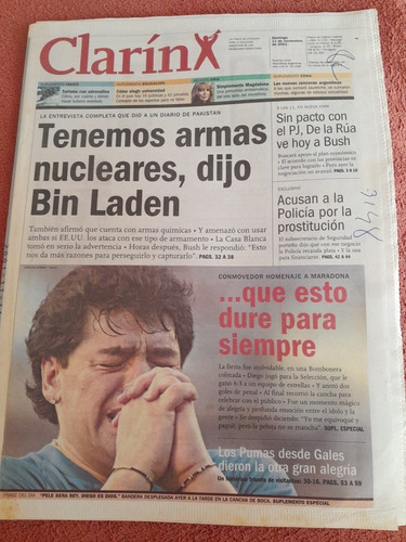 Diario Clarin Maradona 11 11 2001 