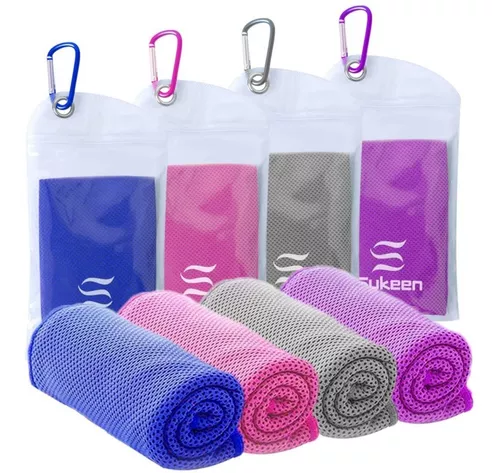 Toalla de enfriamiento, paquete de 4 toallas de hielo (40 x 12 pulgadas),  toalla de microfibra, suave y transpirable, toalla fría que se mantiene