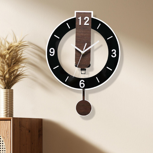 Relógio De Parede Com Pêndulo, Decoração Moderna, Preto