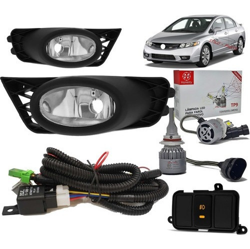 Kit Farol Milha Aux Nebl+2 Super Led Civic G8 2009 2010 2011