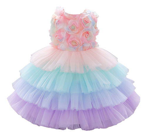 Vestido De Gala Con Capas Florales Para Niños, Ropa De Tul