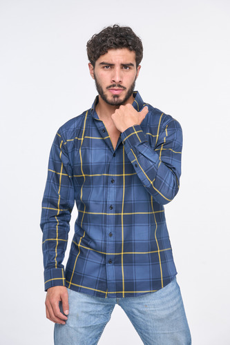 Camisa Moonkey Mod-2025 Slim Fit Para Caballero A Cuadros