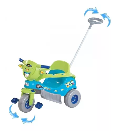 Triciclo Velotrol Motoca Infantil Empurrador Velocípede Bebê Cor Azul