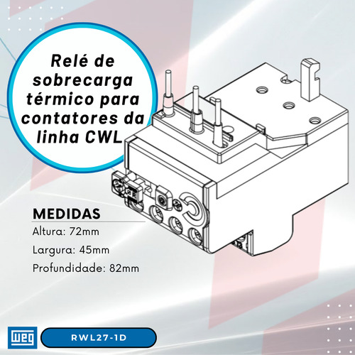 Relé de Sobrecarga Térmico Weg Rwl27-1d3-d063 Faixa de ajuste 4,0-6,3 A