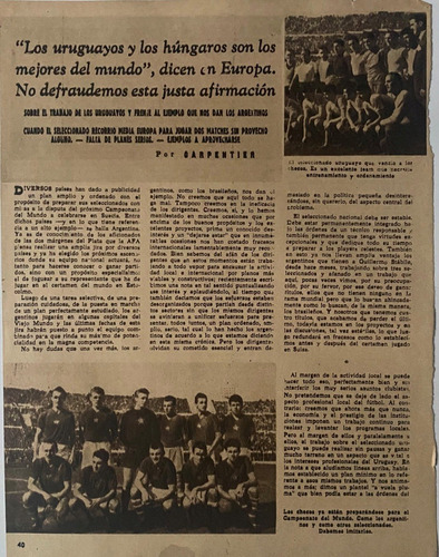 Uruguayos Y Húngaros, Hoja Revista Fútbol Déc 50, Ncr06
