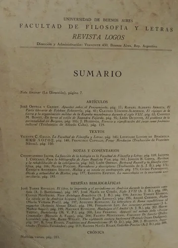 Logos / Revista De Fac. De Filosofía Y Letras / Uba (1941) (Usado)