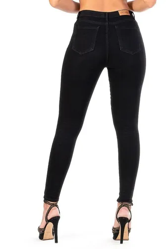 Jeans Mujer Negro Mezclilla Stretch Cierre Botones