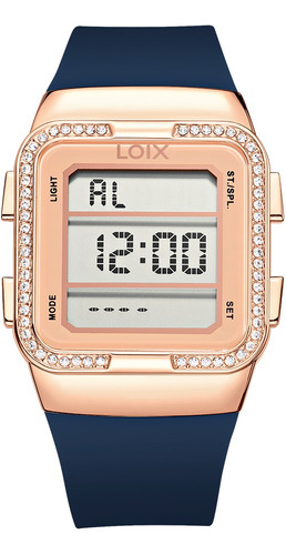 Reloj Mujer Loix® L1259-1 Azul Con Oro Rosa, Tablero Digital