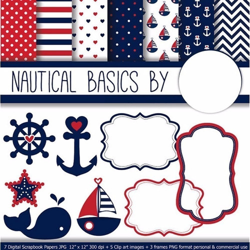 Kit Imprimible  Nautical 2 - 8 Imag Png - 7 Fondos Ver Promo