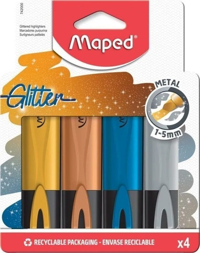 Imagen 3 de 6 de Resaltador Marcador Maped Glitter Pastel Pack X4 Colores Edu