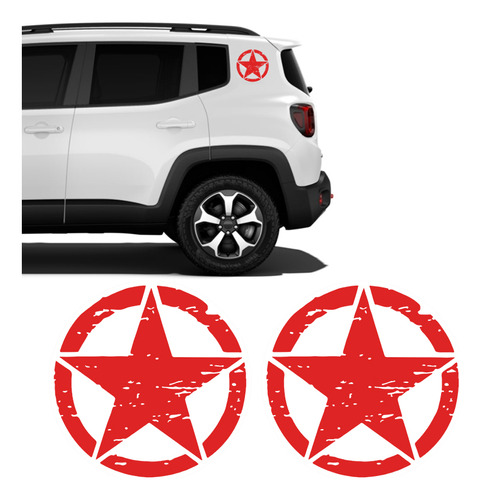 Adesivo Estrela Militar Jeep Renegade Corroído Vermelho Par