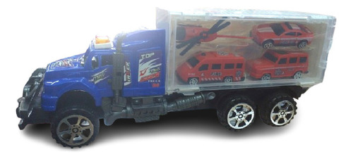 Camion A Friccion Con Vehiculos Sebigus Color Azul Personaje Racing Truck