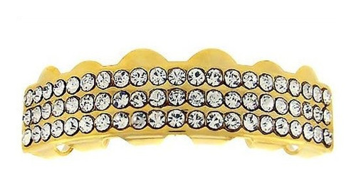 Grills Para Dientes - Hiphop Top Row Gold Plated Clear 3 Row