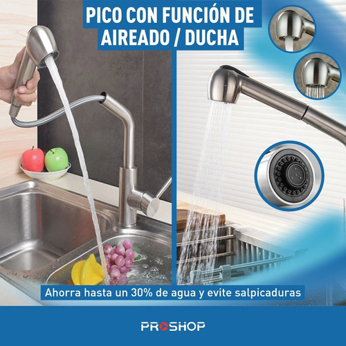 Imagen 8 de 10 de Canilla Cocina Monocomando Griferia De Acero - Nero Original