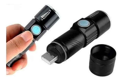 Imagen 2 de 6 de Linterna Led Recargable Con Zoom Usb + Flash Destellante