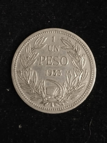 Antigua Moneda Chilena De 1 Peso Año 1933