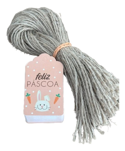 100 Tags Feliz Páscoa Peach Com Cordão De Sisal Incluso Cor Coral Desenho Impresso Coelho Peach