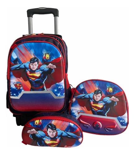 Mochila Combo 3 Piezas De Primaria Con Ruedas De Superman (Reacondicionado)