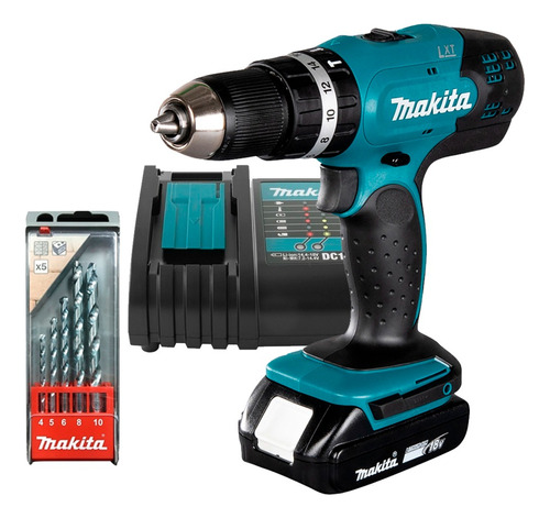 Taladro Percutor 1/2  18v Lxt + Set De Brocas 5 Pzs Makita