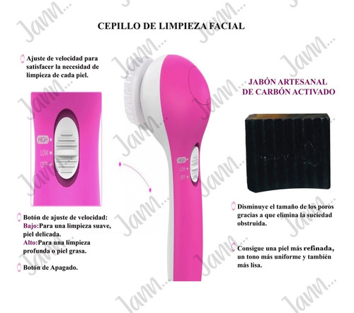 Cepillo De Limpieza Facial 5 En 1 Con Jabón Carbón Activado.