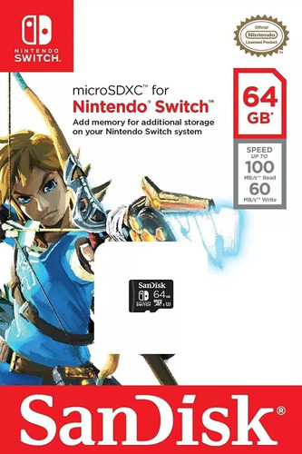 Imagen 1 de 2 de Sandisk Memoria Micro Sd 64gb 4k Nintendo Sdsqxat-064g-gn6za